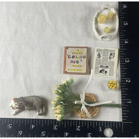 Wicker White Furniture Vtg 5 pc Set 1:12 Dollhouse Miniature + Accessories Decor - Picture 4 of 11